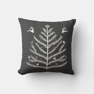 Coussin Festif Nordic Christmas Tree Cerf gris blanc