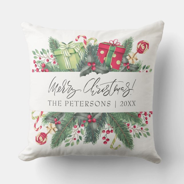 Coussin Festif personnalisé Joyeux Noël décoratif (Recto)