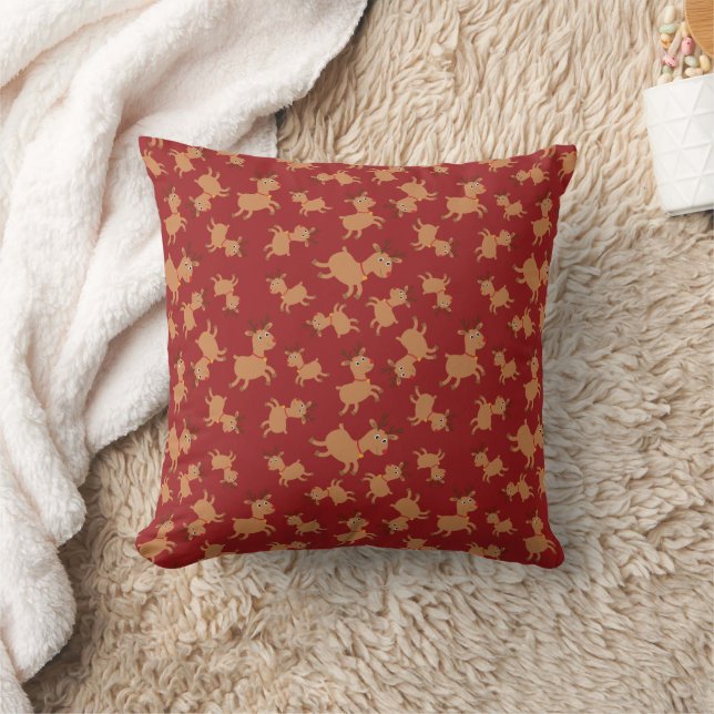 Coussin Festif Reindeer Noël Accueil Cadeau Rouge foncé (Couverture)