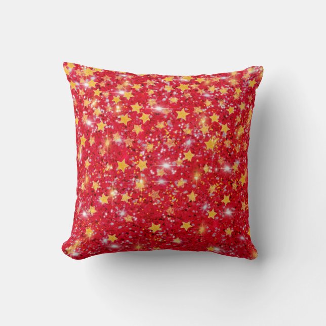 Coussin Festif Sparkling rouge or argent étoile motif (Recto)