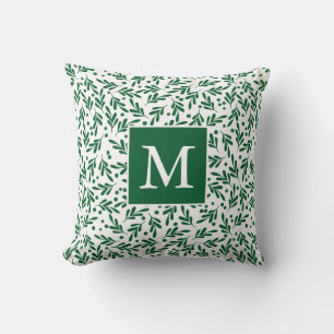 Coussin Festif vert et blanc   Monogramme de vacances