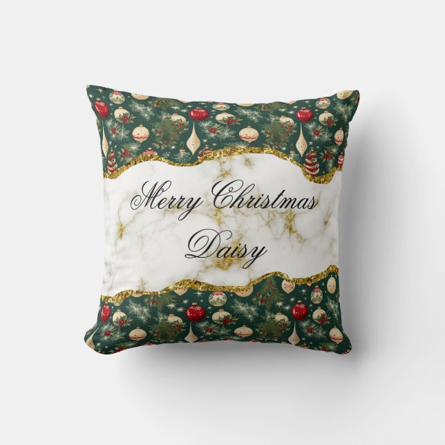 Coussin Festif Vert Noël Personnalisé Jeu (Recto)