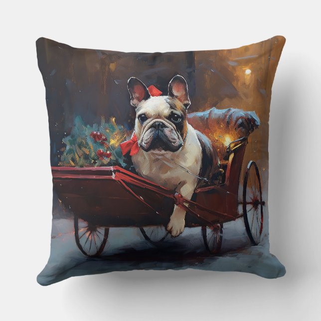 Coussin Festin de Noël de Bulldog en France (Verso)