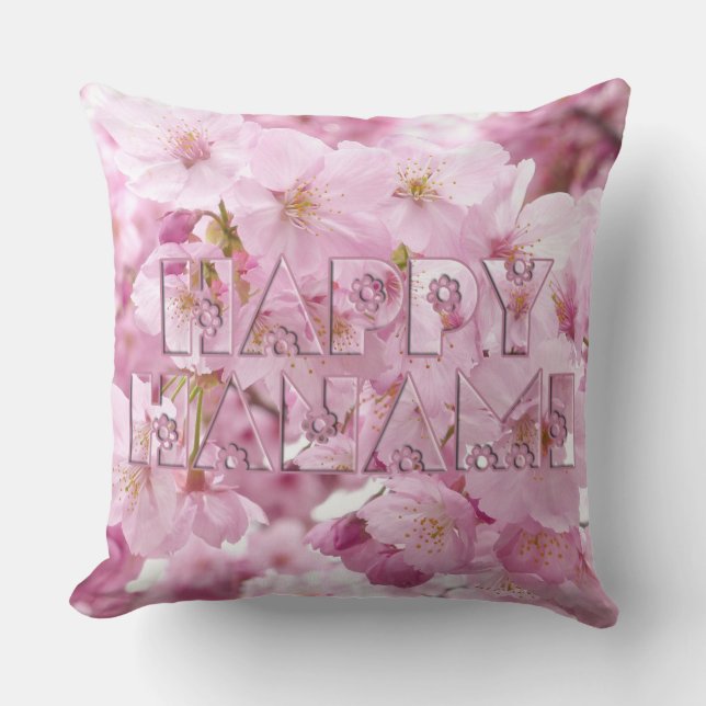 Coussin Festival japonais de fleurs de cerisiers roses Hap (Recto)