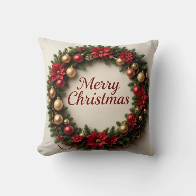 Coussin Festive Christmas Wreath Throw Pillow (Recto)