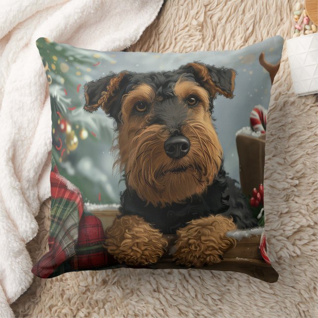 Coussin Festive de Noël de Chien Airedale (Couverture)