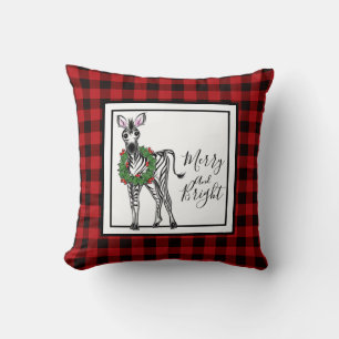 Coussin Festive Fête Zebra, couronne Holly, plaid de buffl