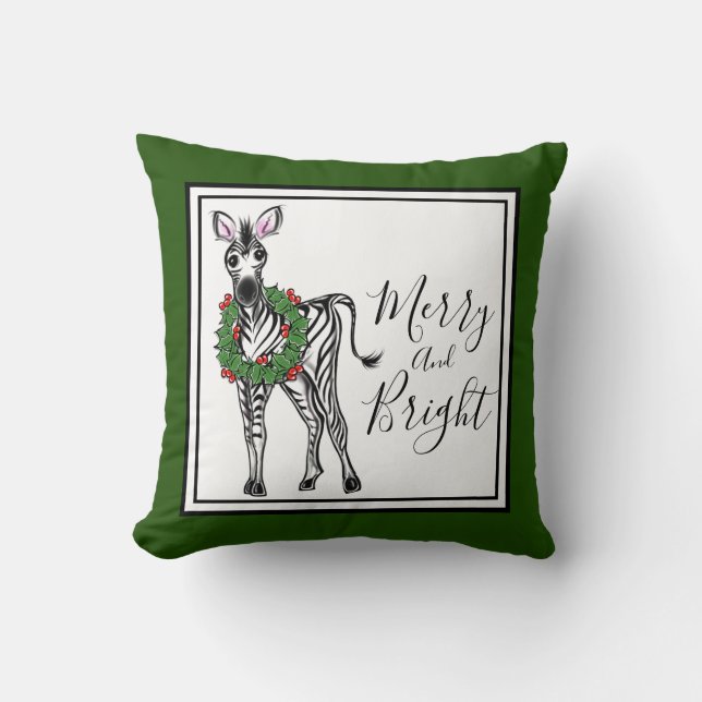 Coussin Festive Fête Zebra illustration, Holly wreath (Recto)