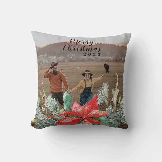 Coussin Festive Green et Red Christmas Holiday Photo (Recto)