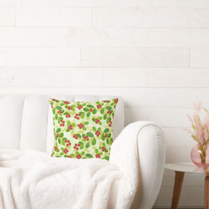 Coussin Festive Motif de fruits de canneberge, vert