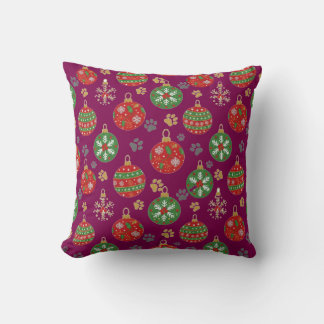 Coussin Festive Paw Print Christmas Ornament Pillow