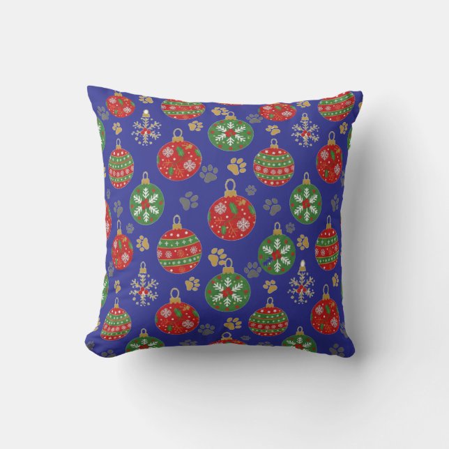 Coussin Festive Paw Print Christmas Ornament Pillow (Recto)