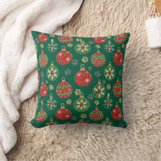 Coussin Festive Paw Print Christmas Ornament Pillow