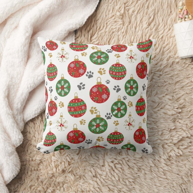 Coussin Festive Paw Print Christmas Ornament Pillow (Couverture)