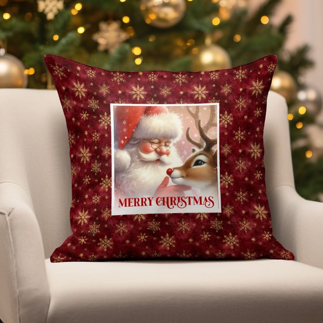 Coussin Festive Santa and Rudolph Christmas Throw Pillow  (Festive Santa and Rudolph Christmas Throw Pillow Gift

)