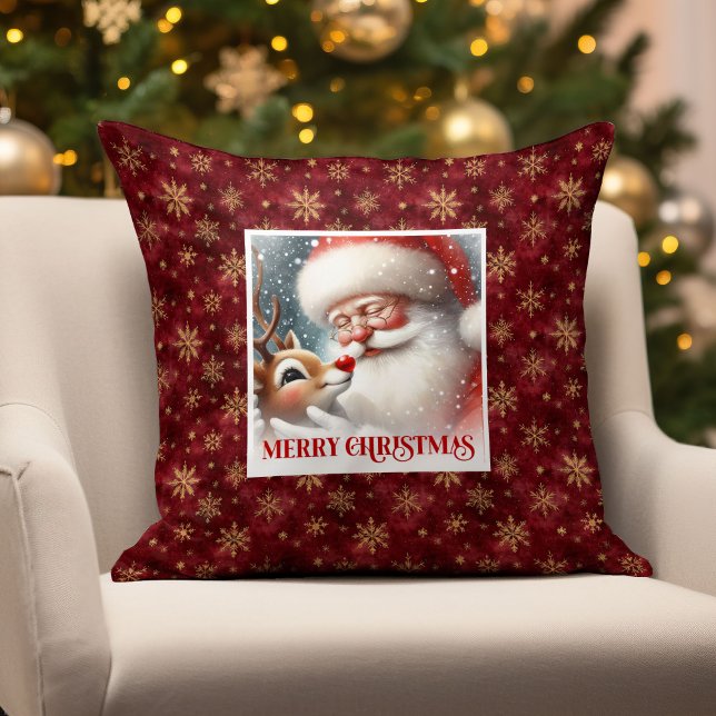 Coussin Festive Santa and Rudolph Christmas Throw Pillow  (Festive Santa and Rudolph Christmas Throw Pillow Gift

)
