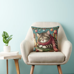 Coussin Festive Tuxedo chat dormir sur les livres