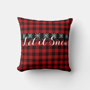 Coussin Fête classique rouge noir plaid flocon de neige