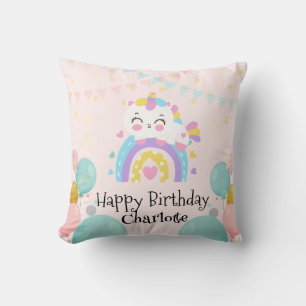 Coussin Fête d'anniversaire avec la licorne arc-en-ciel ma