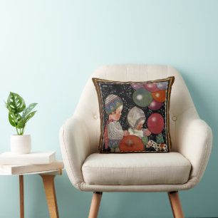 Coussin Fête d'anniversaire enfantin vintage, ballons et j