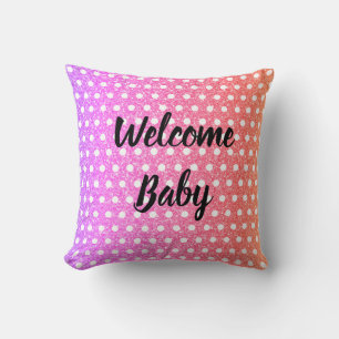 Coussin Fête de bébé rose violet pailleté blanc à pois