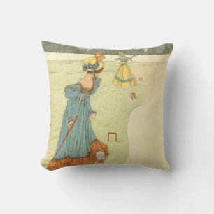 Coussin Fête de Jardin Vintage Croquet Mesdames Victorienn