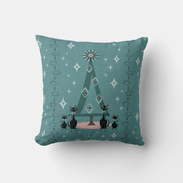 Coussin Fête de la famille des chats du milieu du siècle (Recto)