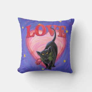 Coussin Fête de la Saint-Valentin au chat noir