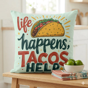 Coussin Fête de l'amour des tacos drôle Art de l'humour fo