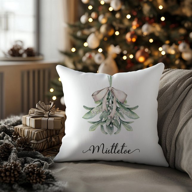 Coussin Fête de Mistletoe (mistletoe posy festive holiday throw pillow)