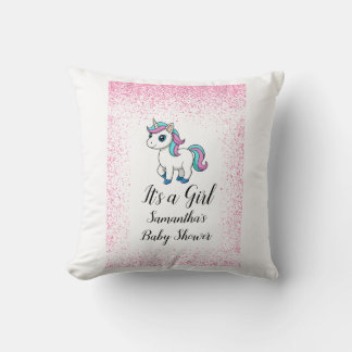 Coussin Fête de naissance licorne aquarelle rose mignonne