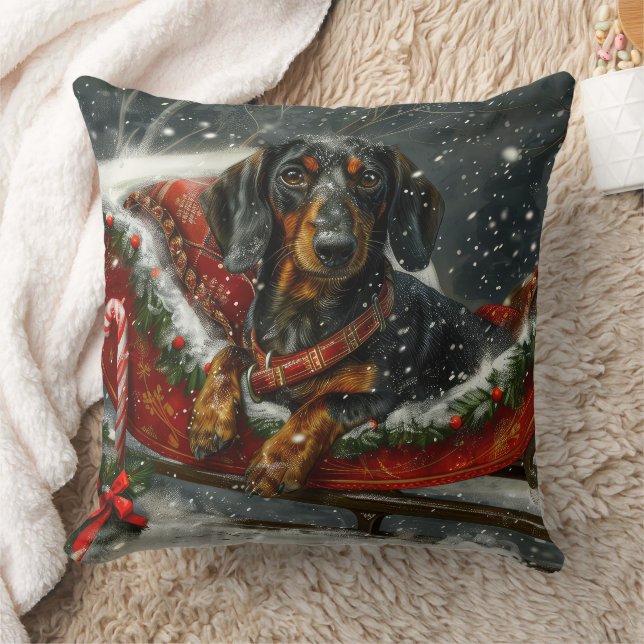 Coussin Fête de Noël du chien Dachshund (Couverture)