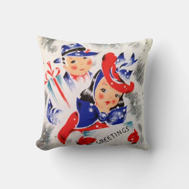 Coussin Fête de Noël du couple Patriotique Bleu Rouge (Recto)