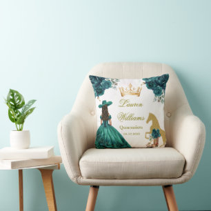 Coussin Fête de Quinceañera Cowgirl Or Émeraude