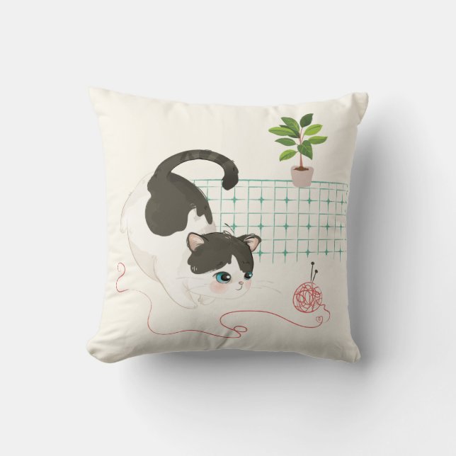 Coussin Fête des Chats - Fils rouges (Recto)