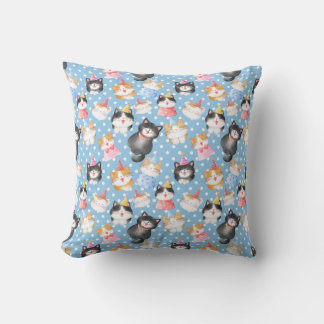 Coussin Fête des chats sur Pois bleus