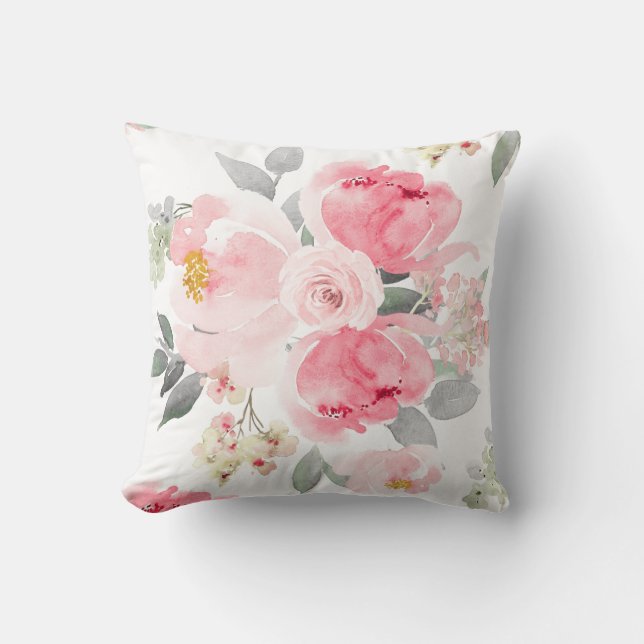 Coussin Fête des mariées mariage Aquarelle rose pâle Flora (Recto)