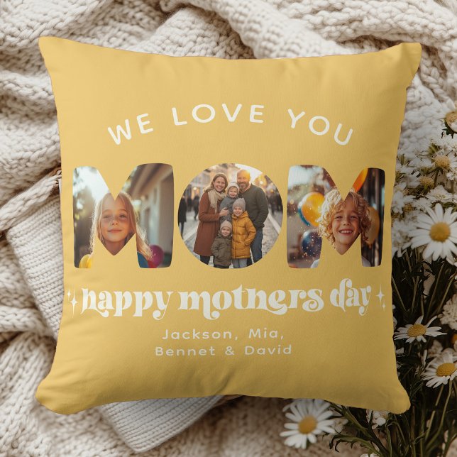 Coussin Fête des mères 3 Photo personnalisée Cute Retro Ja (Créateur téléchargé)