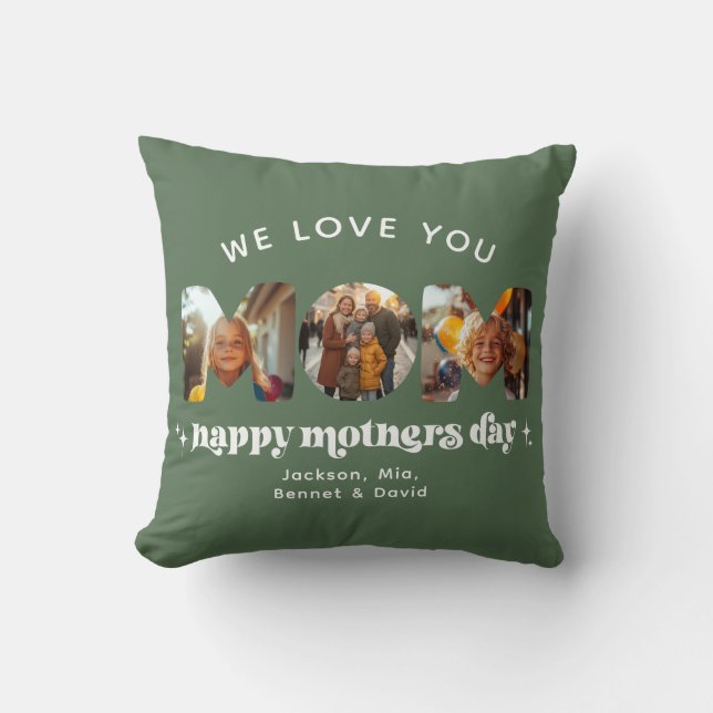 Coussin Fête des Mères 3 Photo personnalisée Cute Retro St (Recto)