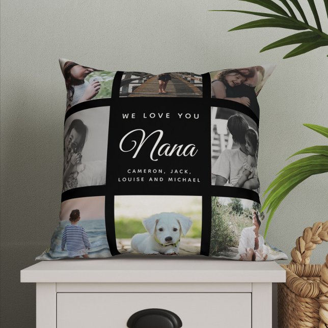Coussin Fête des mères chic moderne Nana Famille Photo Col (We love you Nana! Custom message and favorite pictures make cute keepsake gift!)