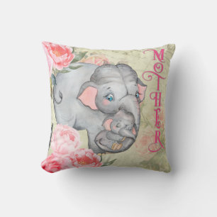 Coussin Fête des mères florales Vintages des éléphants et 
