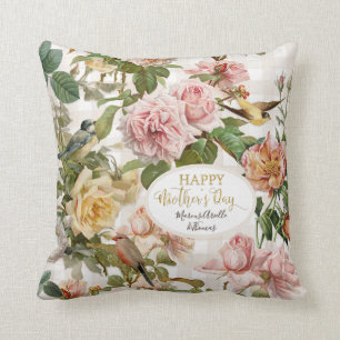 Coussin Fête des mères joyeuses de la florale de Blush Vin