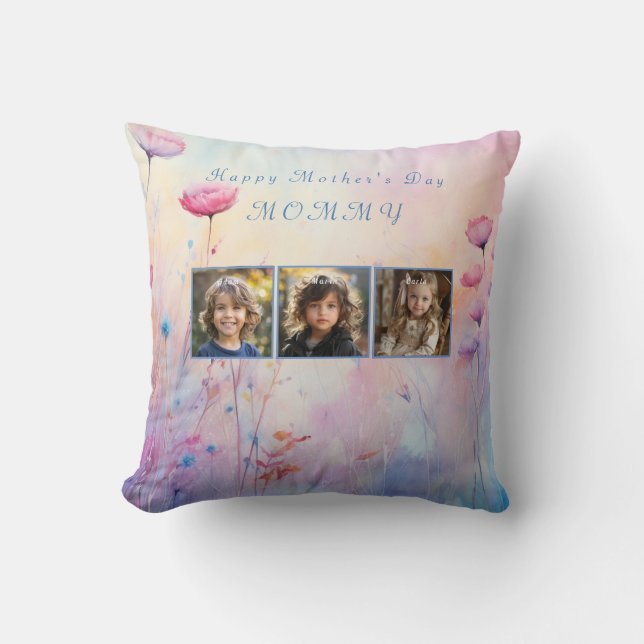 Coussin Fête des mères Photos de maman sur l'aquarelle (Recto)