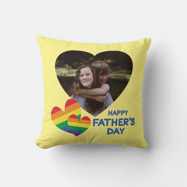 Coussin Fête des pères des Rainbow Hearts LGBT (Recto)