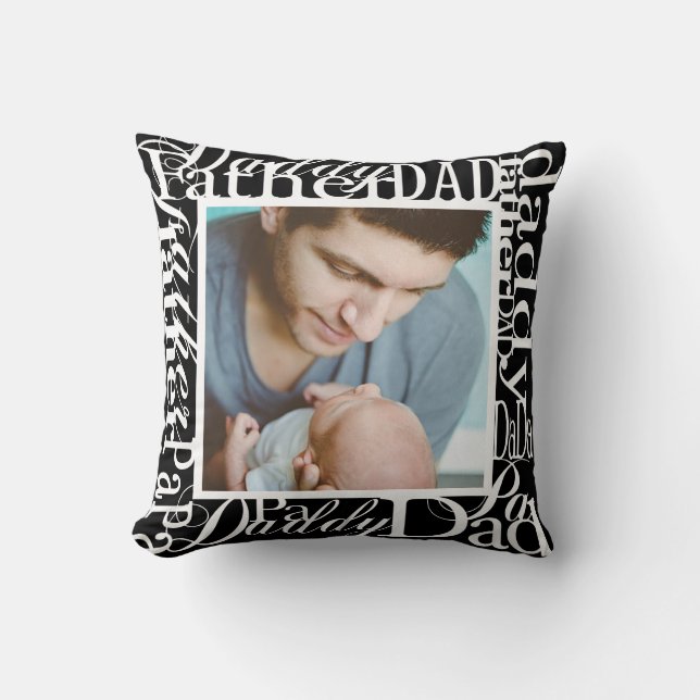 Coussin Fête des pères personnalisée Word Collage noir (Recto)