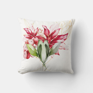 Coussin Fête d'hiver poinsettia aquarelle fleurs