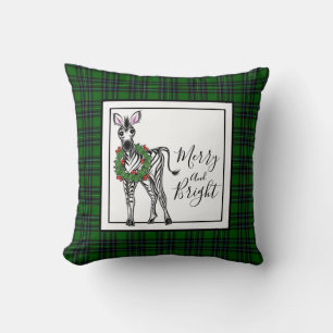Coussin Fête Zèbre, couronne de Noël, plaid