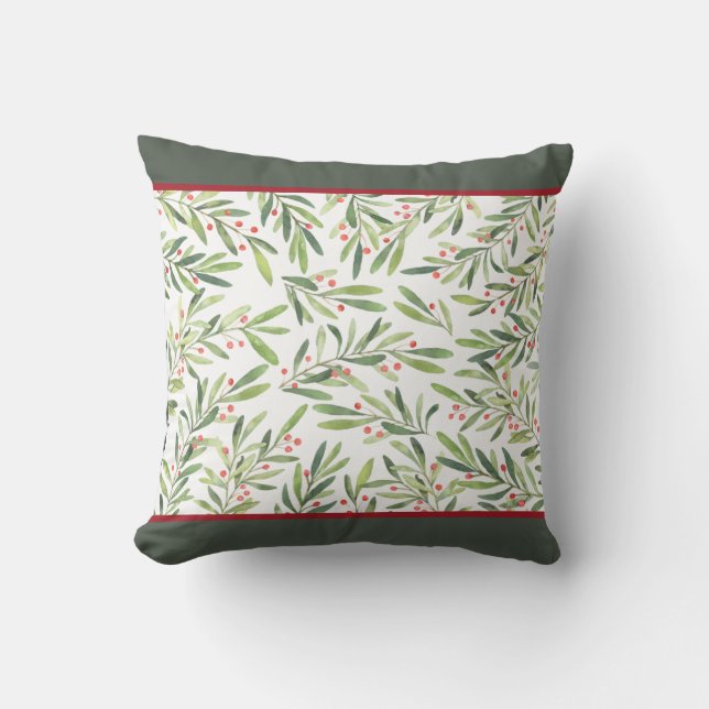 Coussin Fêtes de Noël aux baies rouges sèches traditionnel (Recto)