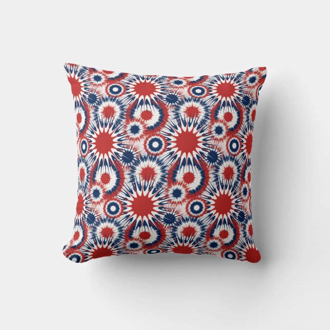 Coussin Feu d'artifice Patriotique rouge blanc et bleu (Recto)
