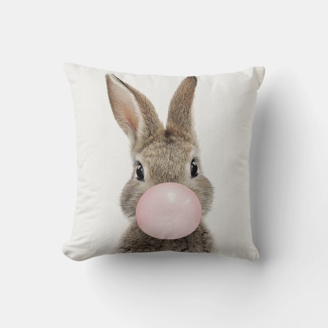 Coussin Feu de lapin rose bulle gomme (Recto)